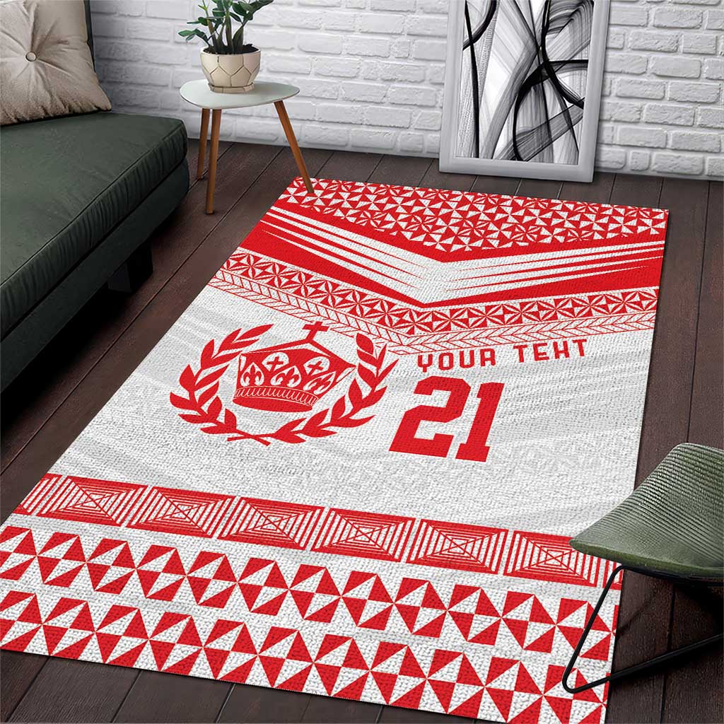 Custom Mate Ma'a Tonga Heritage Area Rug Pacific Tribal Rugby White Edition LT9 White - Polynesian Pride