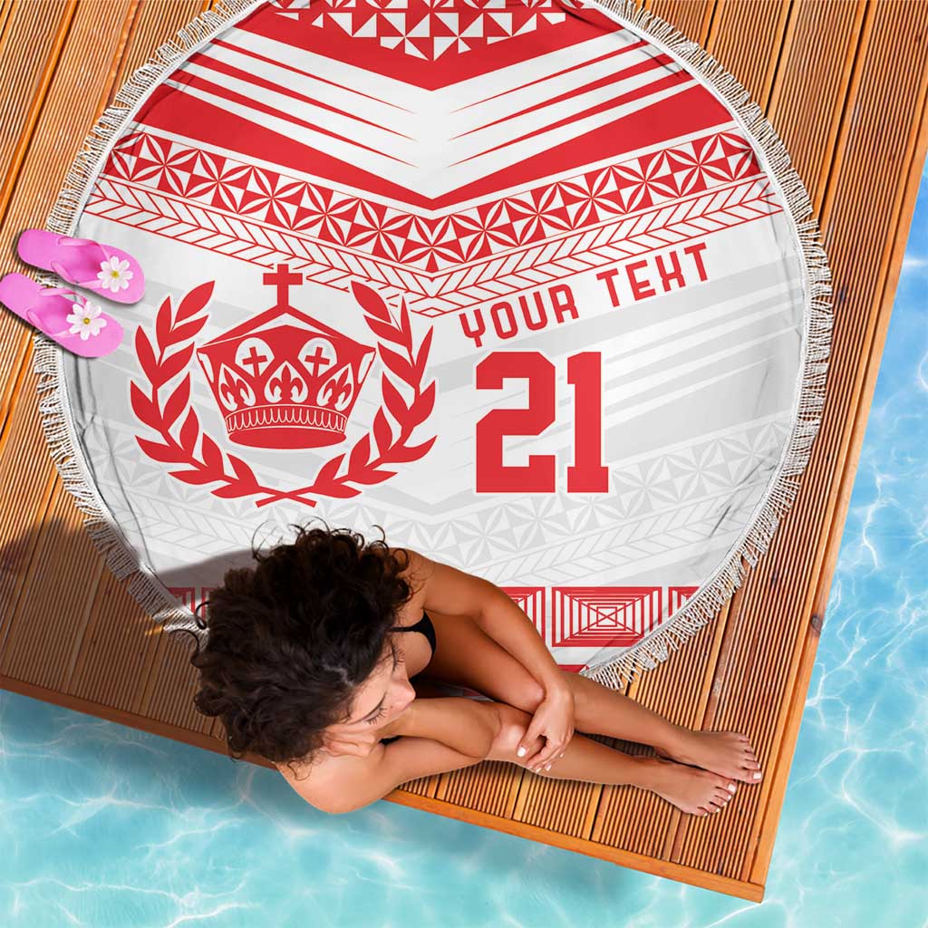 Custom Mate Ma'a Tonga Heritage Beach Blanket Pacific Tribal Rugby White Edition LT9 - Polynesian Pride