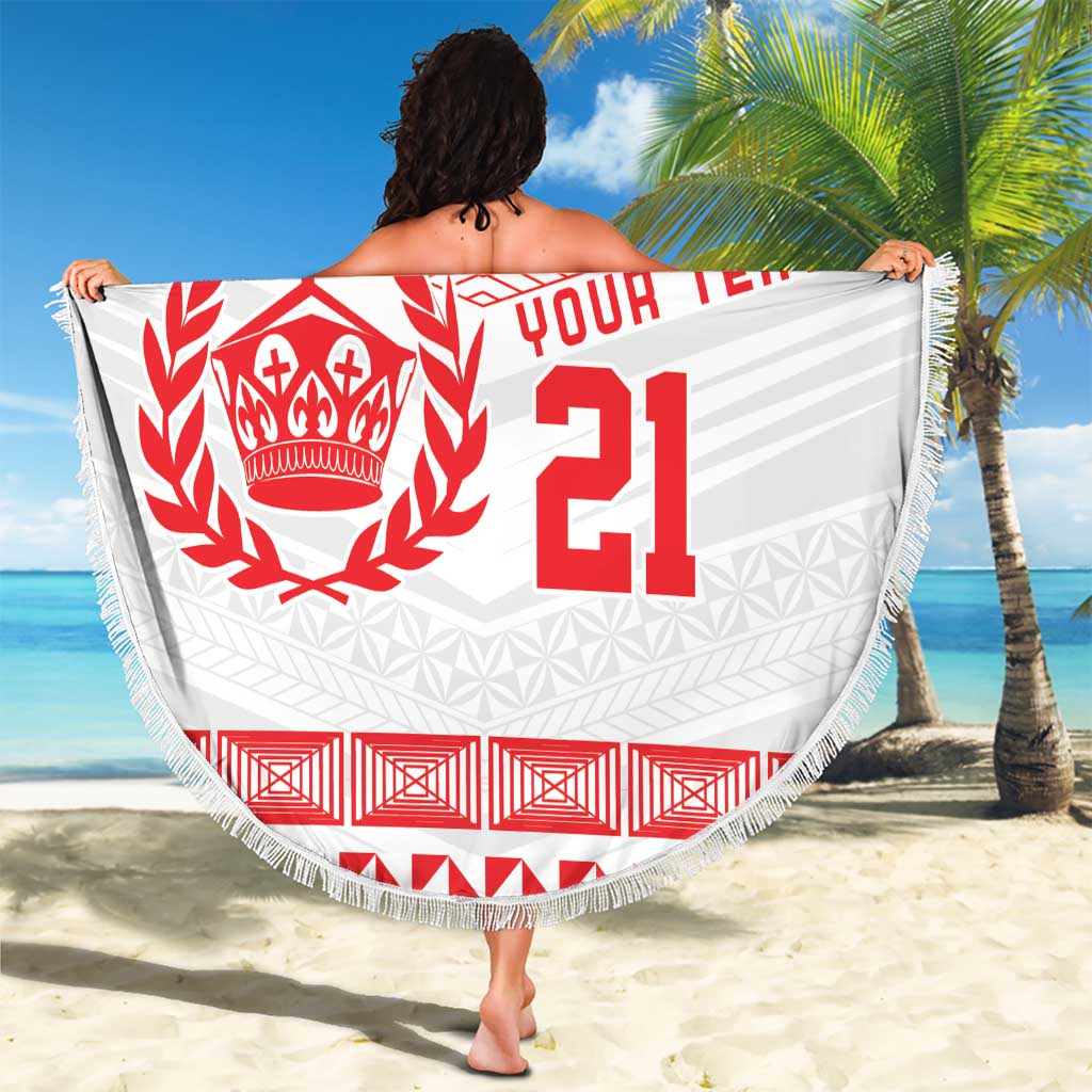 Custom Mate Ma'a Tonga Heritage Beach Blanket Pacific Tribal Rugby White Edition LT9 - Polynesian Pride