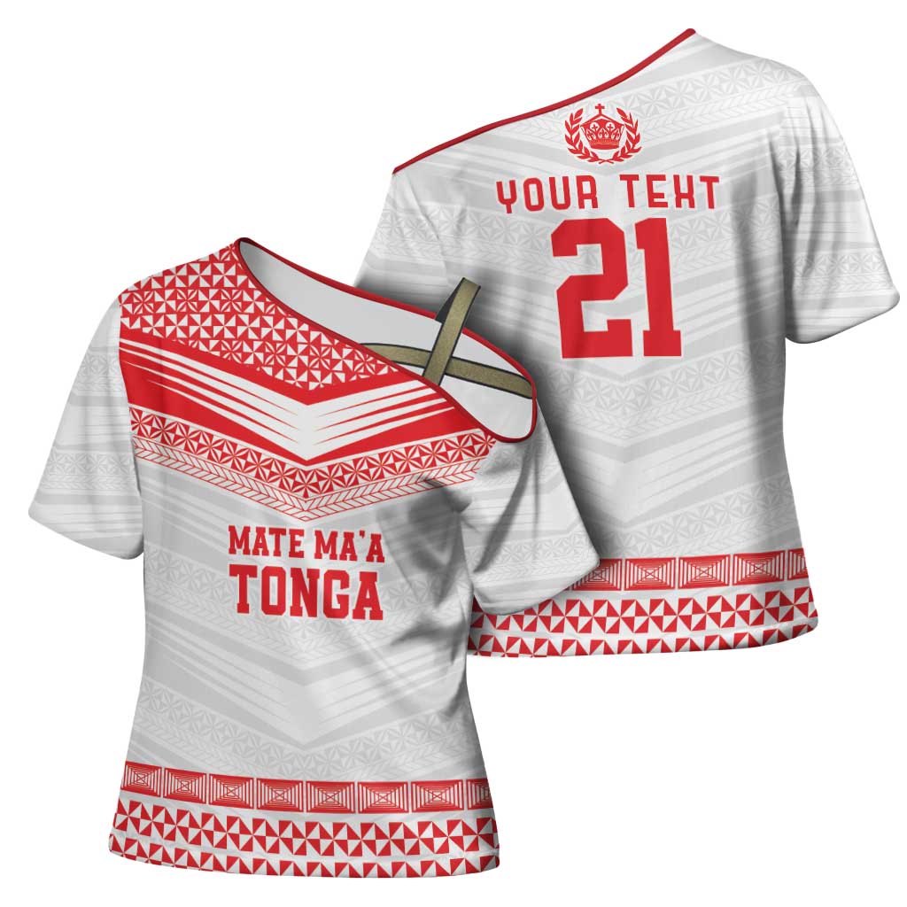 Custom Mate Ma'a Tonga Heritage Cross Shoulder Shirt Pacific Tribal Rugby White Edition LT9 - Polynesian Pride
