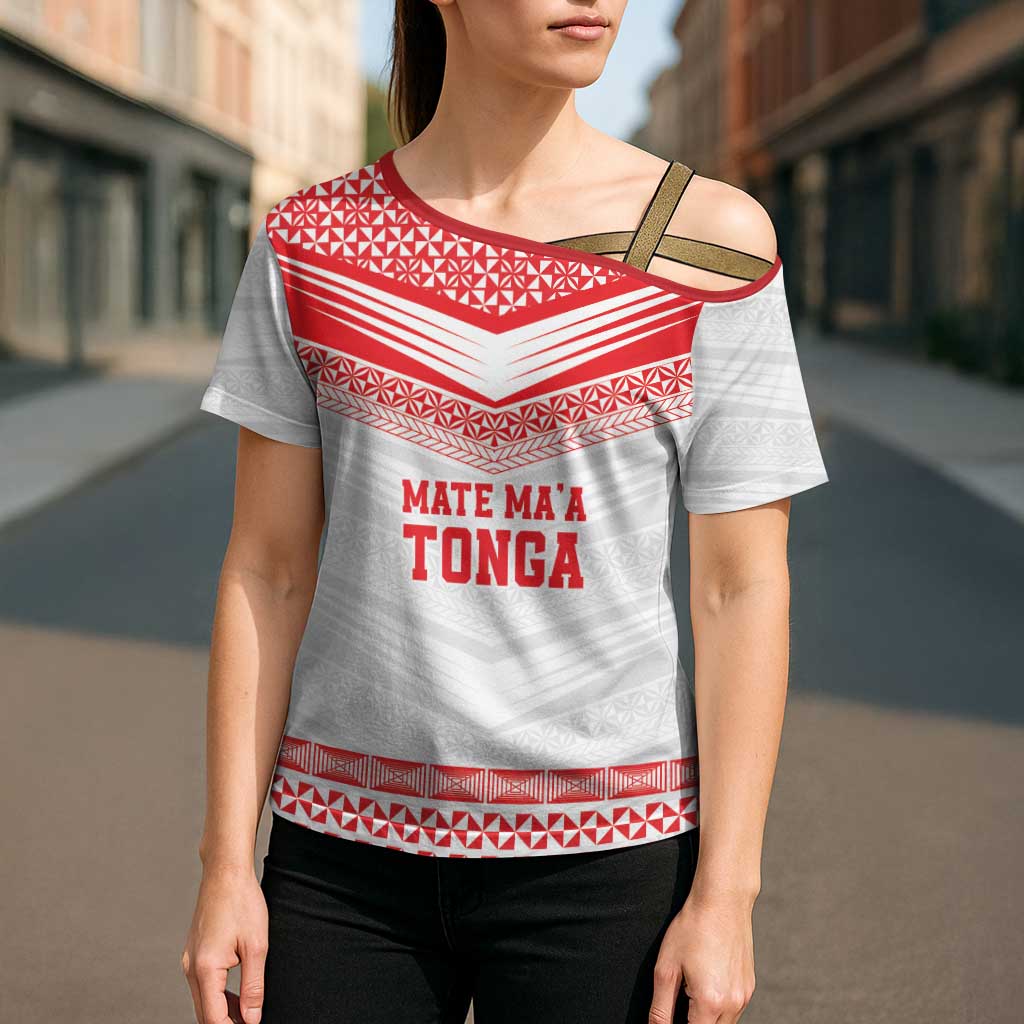 Custom Mate Ma'a Tonga Heritage Cross Shoulder Shirt Pacific Tribal Rugby White Edition LT9 - Polynesian Pride