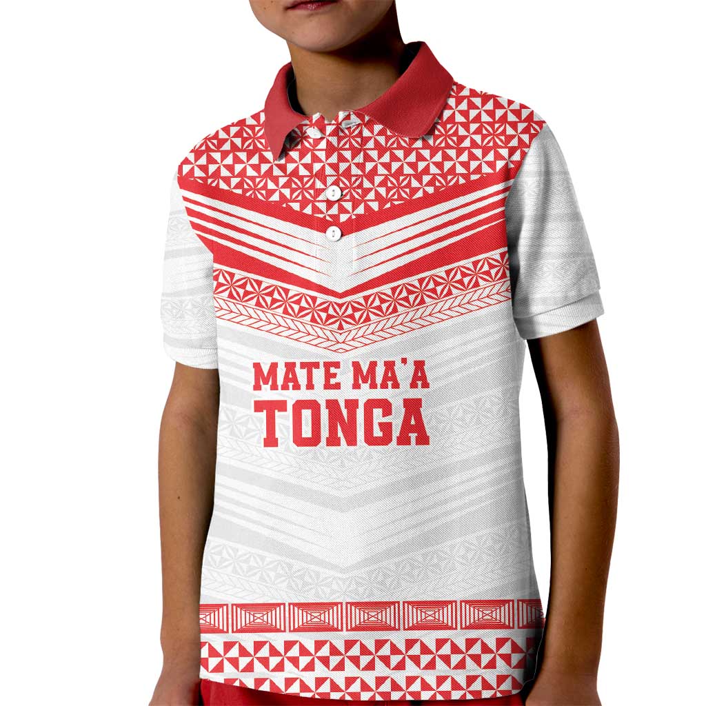 Custom Mate Ma'a Tonga Heritage Kid Polo Shirt Pacific Tribal Rugby White Edition LT9 Kid White - Polynesian Pride