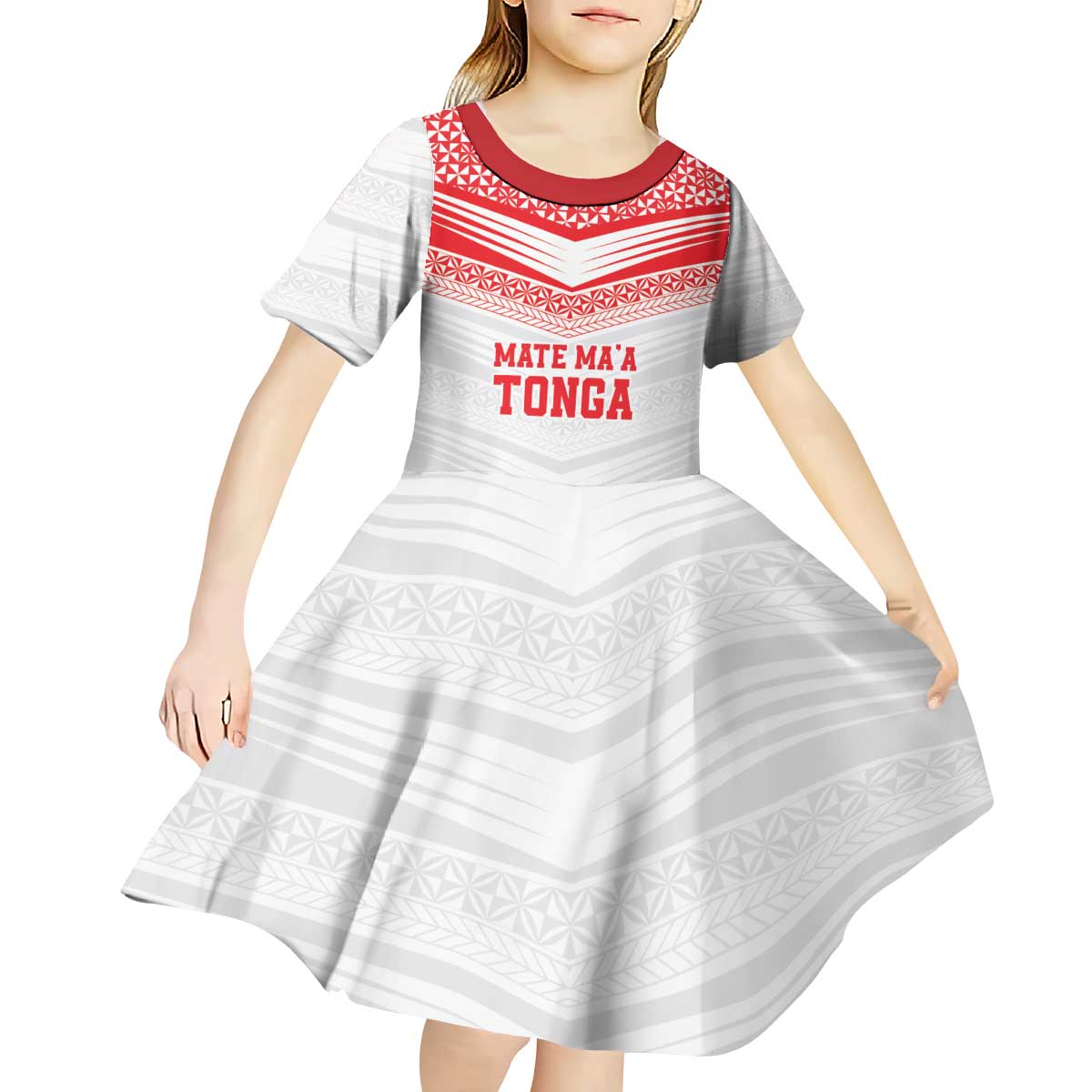 Custom Mate Ma'a Tonga Heritage Kid Short Sleeve Dress Pacific Tribal Rugby White Edition LT9 - Polynesian Pride