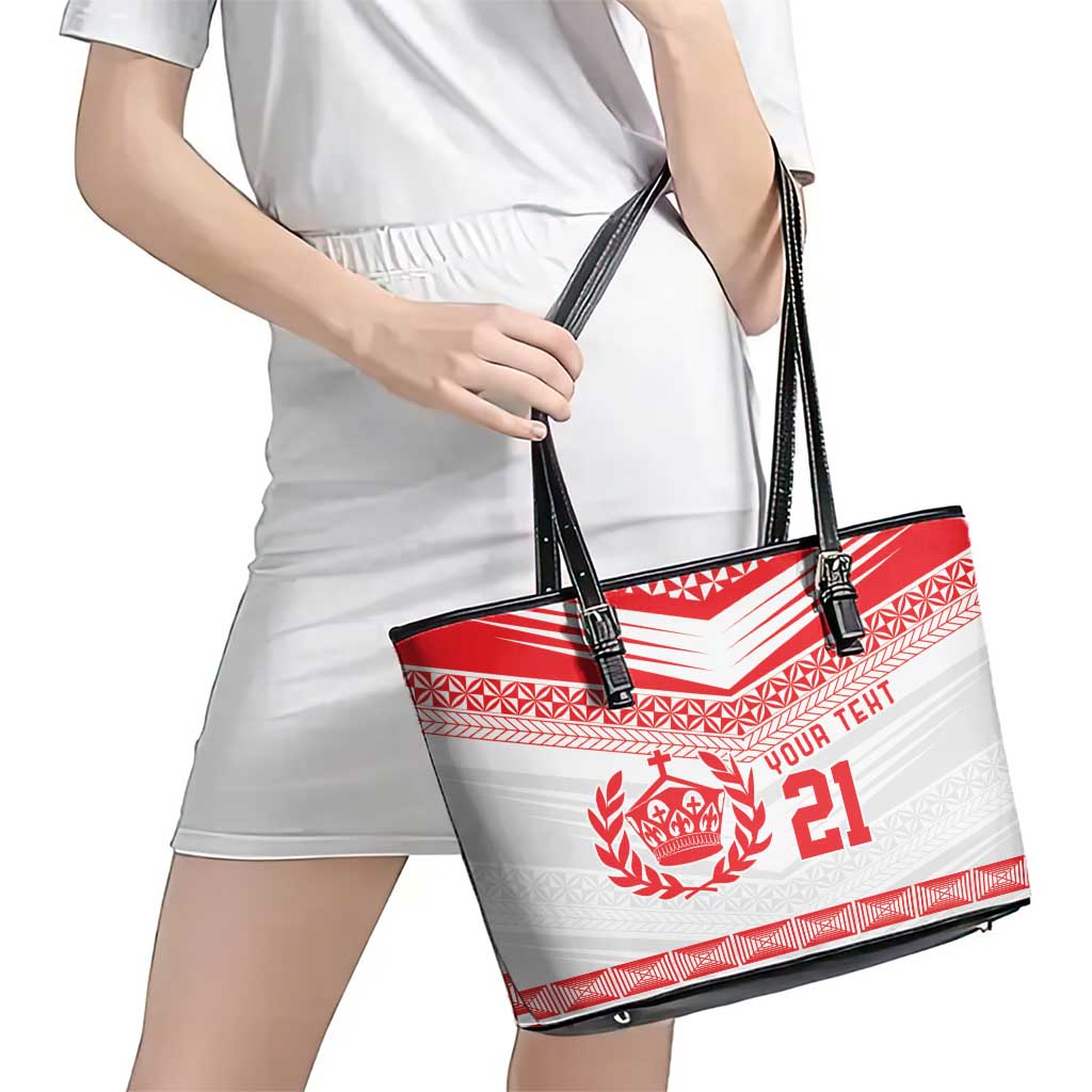 Custom Mate Ma'a Tonga Heritage Leather Tote Bag Pacific Tribal Rugby White Edition LT9 - Polynesian Pride