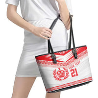 Custom Mate Ma'a Tonga Heritage Leather Tote Bag Pacific Tribal Rugby White Edition LT9 - Polynesian Pride