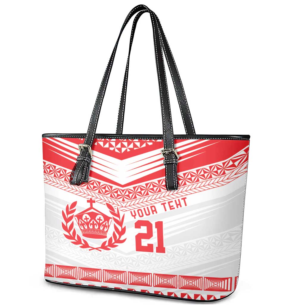 Custom Mate Ma'a Tonga Heritage Leather Tote Bag Pacific Tribal Rugby White Edition LT9 - Polynesian Pride