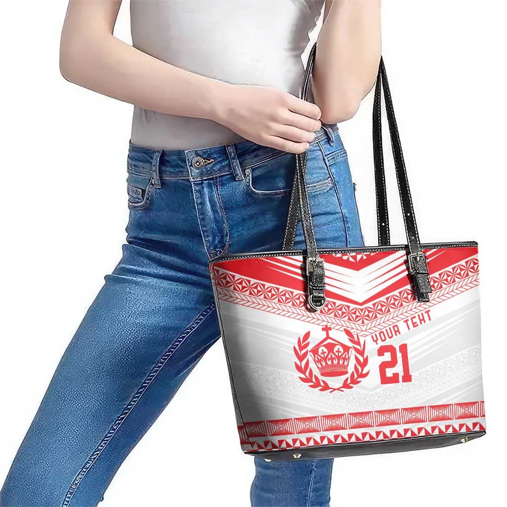 Custom Mate Ma'a Tonga Heritage Leather Tote Bag Pacific Tribal Rugby White Edition LT9 - Polynesian Pride