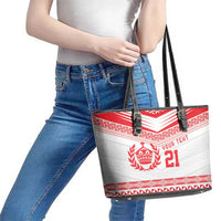 Custom Mate Ma'a Tonga Heritage Leather Tote Bag Pacific Tribal Rugby White Edition LT9 - Polynesian Pride