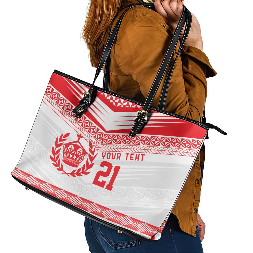 Custom Mate Ma'a Tonga Heritage Leather Tote Bag Pacific Tribal Rugby White Edition LT9 - Polynesian Pride