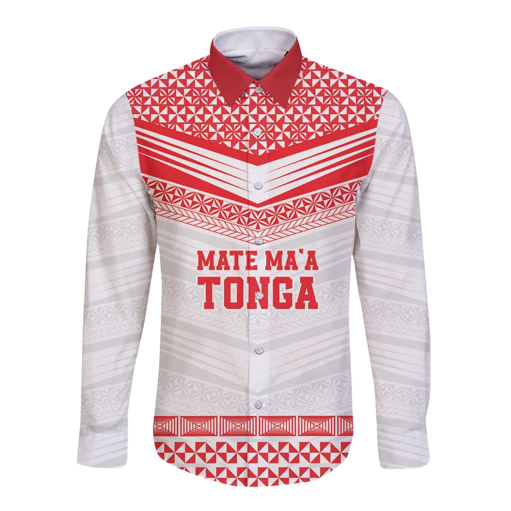 Custom Mate Ma'a Tonga Heritage Long Sleeve Button Shirt Pacific Tribal Rugby White Edition LT9 Unisex White - Polynesian Pride