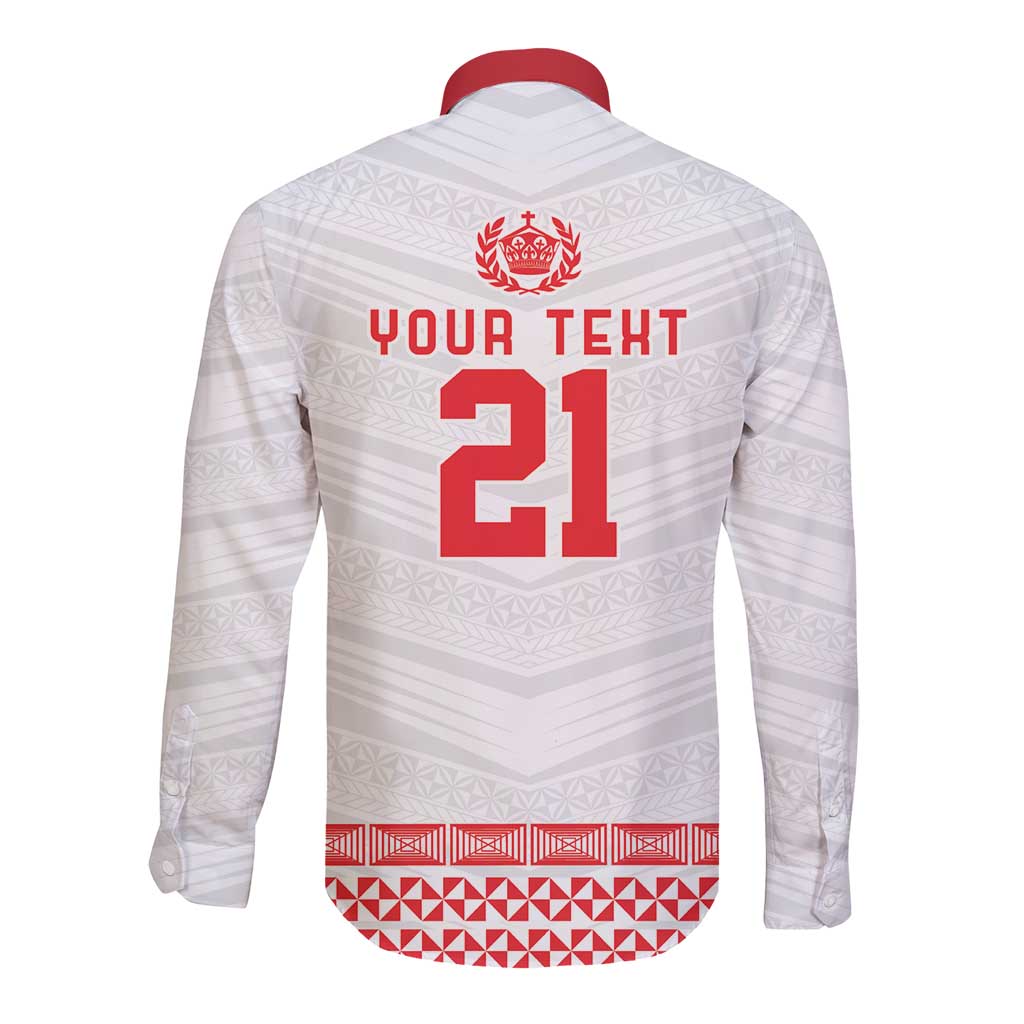 Custom Mate Ma'a Tonga Heritage Long Sleeve Button Shirt Pacific Tribal Rugby White Edition LT9 - Polynesian Pride