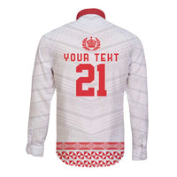 Custom Mate Ma'a Tonga Heritage Long Sleeve Button Shirt Pacific Tribal Rugby White Edition LT9 - Polynesian Pride
