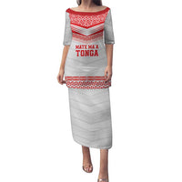 Custom Mate Ma'a Tonga Heritage Puletasi Pacific Tribal Rugby White Edition LT9 Long Dress White - Polynesian Pride