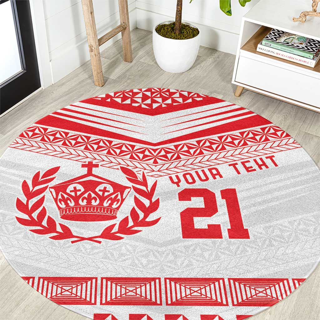 Custom Mate Ma'a Tonga Heritage Round Carpet Pacific Tribal Rugby White Edition LT9 White - Polynesian Pride