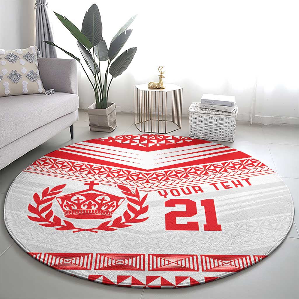 Custom Mate Ma'a Tonga Heritage Round Carpet Pacific Tribal Rugby White Edition LT9 - Polynesian Pride