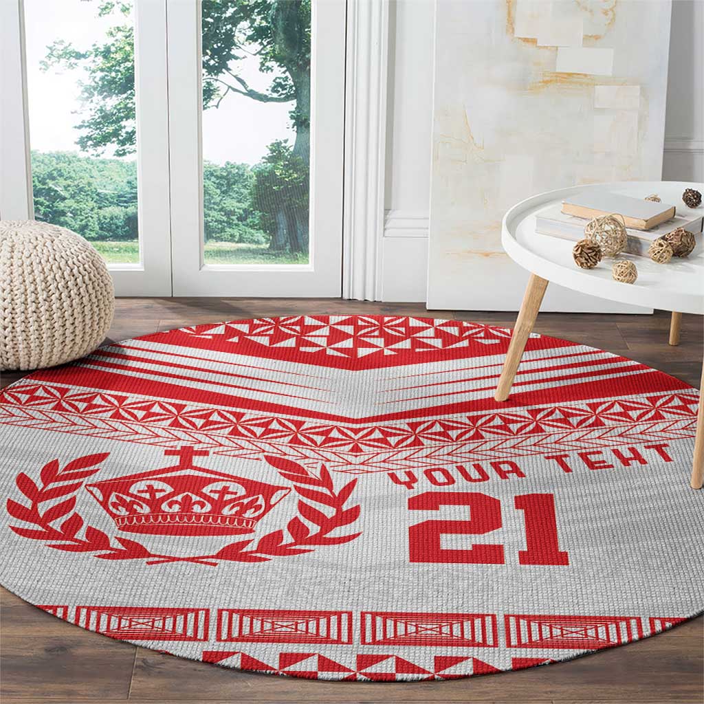 Custom Mate Ma'a Tonga Heritage Round Carpet Pacific Tribal Rugby White Edition LT9 - Polynesian Pride