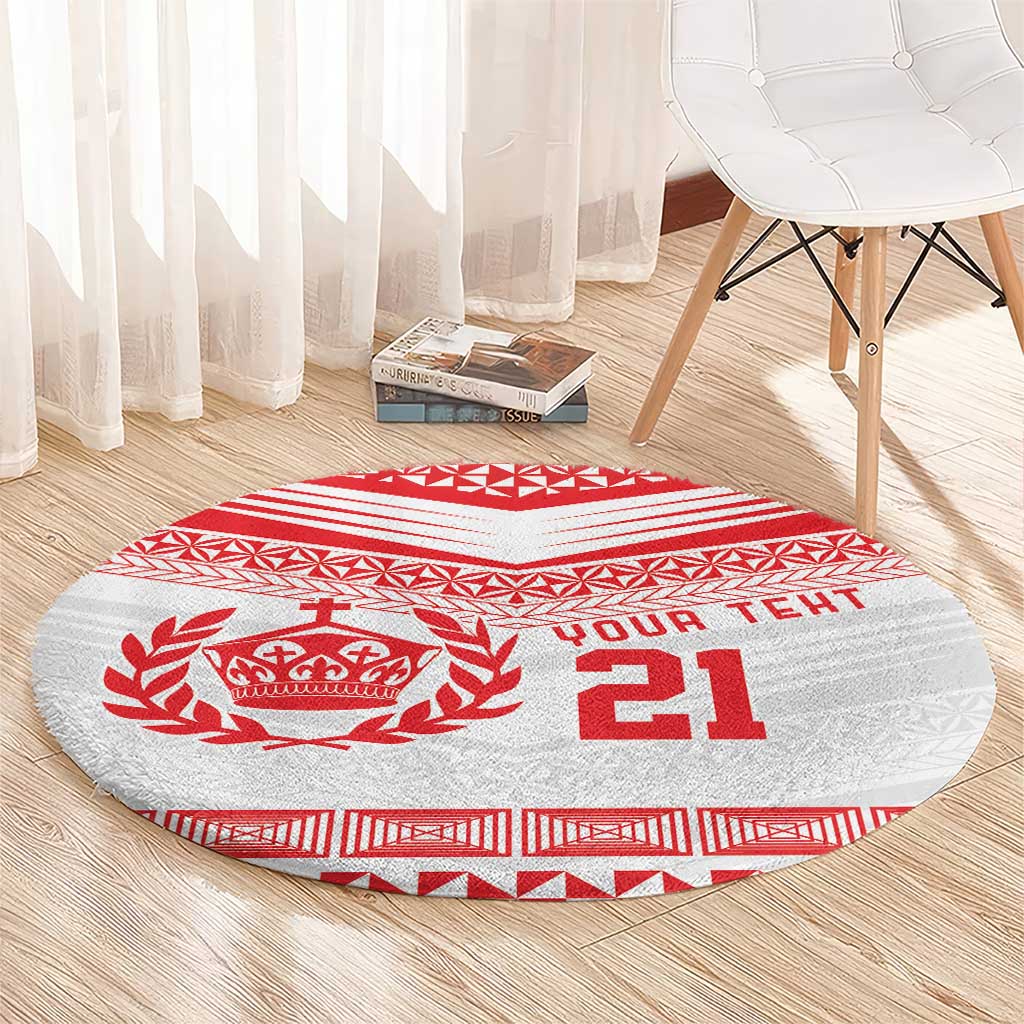 Custom Mate Ma'a Tonga Heritage Round Carpet Pacific Tribal Rugby White Edition LT9 - Polynesian Pride
