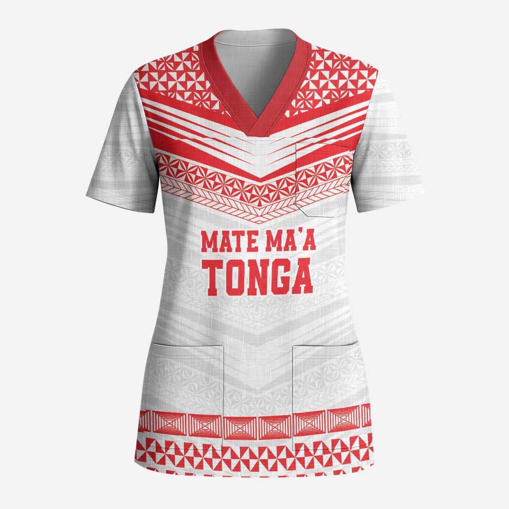 Custom Mate Ma'a Tonga Heritage Scrub Top Pacific Tribal Rugby White Edition LT9 Adult White - Polynesian Pride