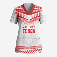 Custom Mate Ma'a Tonga Heritage Scrub Top Pacific Tribal Rugby White Edition LT9 Adult White - Polynesian Pride