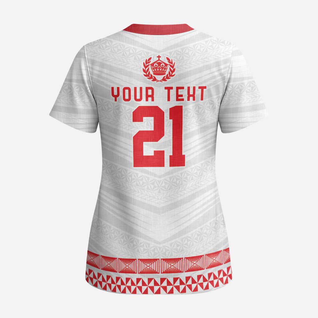Custom Mate Ma'a Tonga Heritage Scrub Top Pacific Tribal Rugby White Edition LT9 - Polynesian Pride