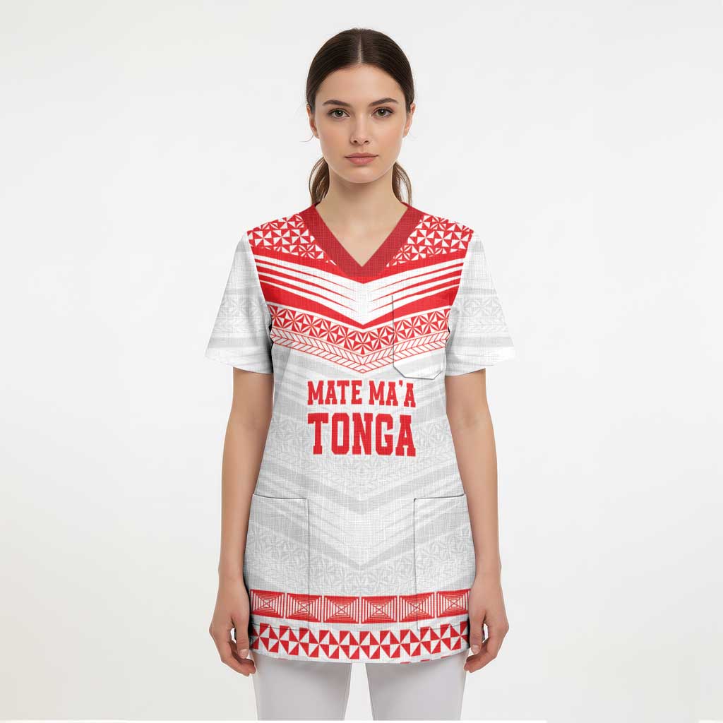 Custom Mate Ma'a Tonga Heritage Scrub Top Pacific Tribal Rugby White Edition LT9 - Polynesian Pride