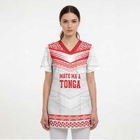 Custom Mate Ma'a Tonga Heritage Scrub Top Pacific Tribal Rugby White Edition LT9 - Polynesian Pride