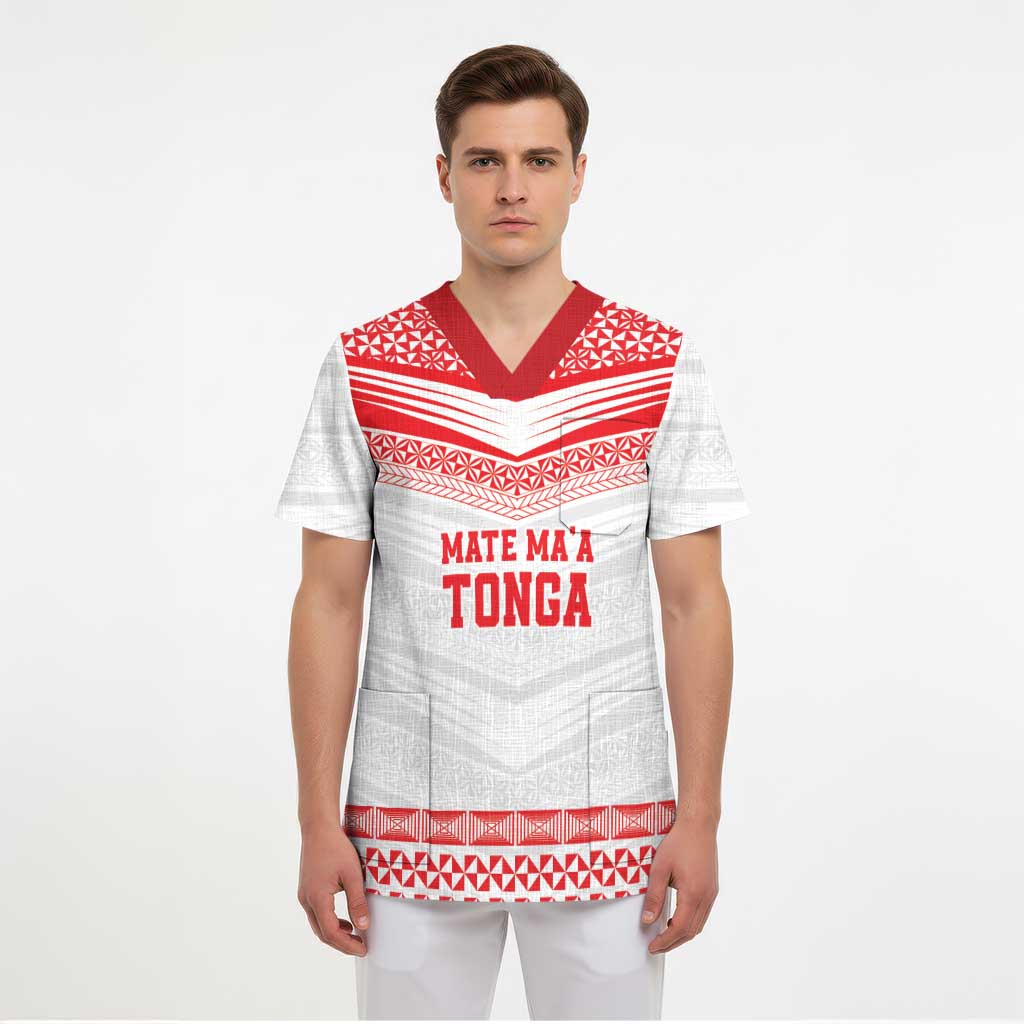 Custom Mate Ma'a Tonga Heritage Scrub Top Pacific Tribal Rugby White Edition LT9 - Polynesian Pride