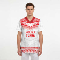 Custom Mate Ma'a Tonga Heritage Scrub Top Pacific Tribal Rugby White Edition LT9 - Polynesian Pride