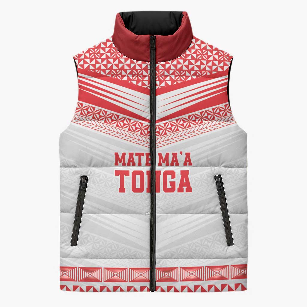 Custom Mate Ma'a Tonga Heritage Sleeveless Puffer Jacket Pacific Tribal Rugby White Edition LT9 Unisex White - Polynesian Pride