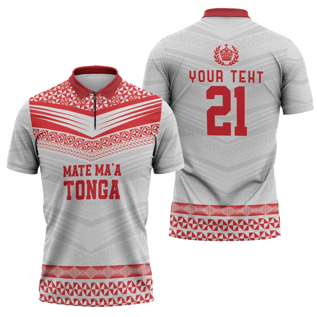 Custom Mate Ma'a Tonga Heritage Zipper Polo Shirt Pacific Tribal Rugby White Edition LT9 - Polynesian Pride