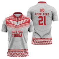 Custom Mate Ma'a Tonga Heritage Zipper Polo Shirt Pacific Tribal Rugby White Edition LT9 - Polynesian Pride