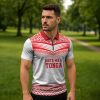 Custom Mate Ma'a Tonga Heritage Zipper Polo Shirt Pacific Tribal Rugby White Edition LT9 - Polynesian Pride