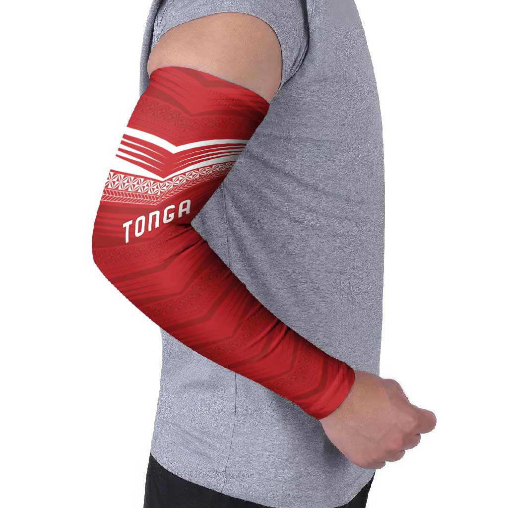 Custom Pacific Rugby Spirit Arm Sleeves Tonga Ngatu Pride Red Edition LT9 - Polynesian Pride