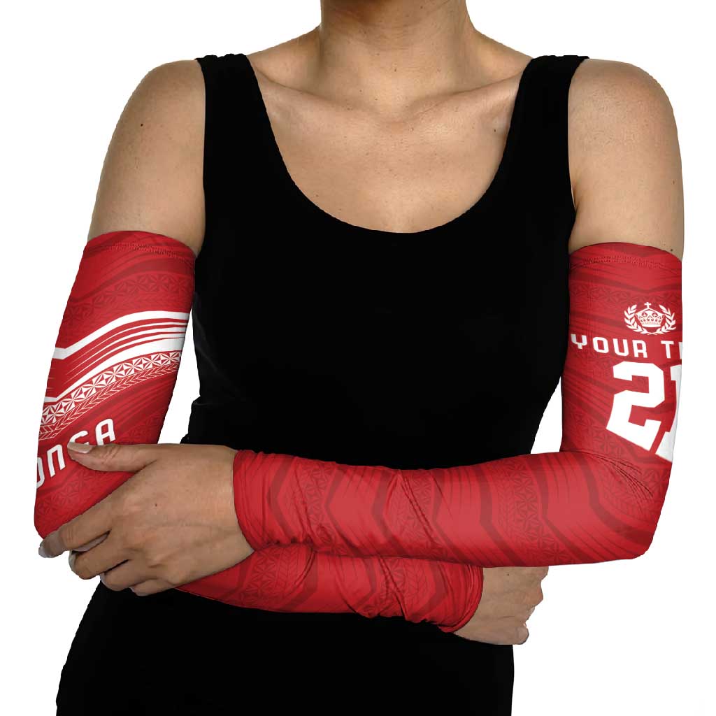 Custom Pacific Rugby Spirit Arm Sleeves Tonga Ngatu Pride Red Edition LT9 - Polynesian Pride
