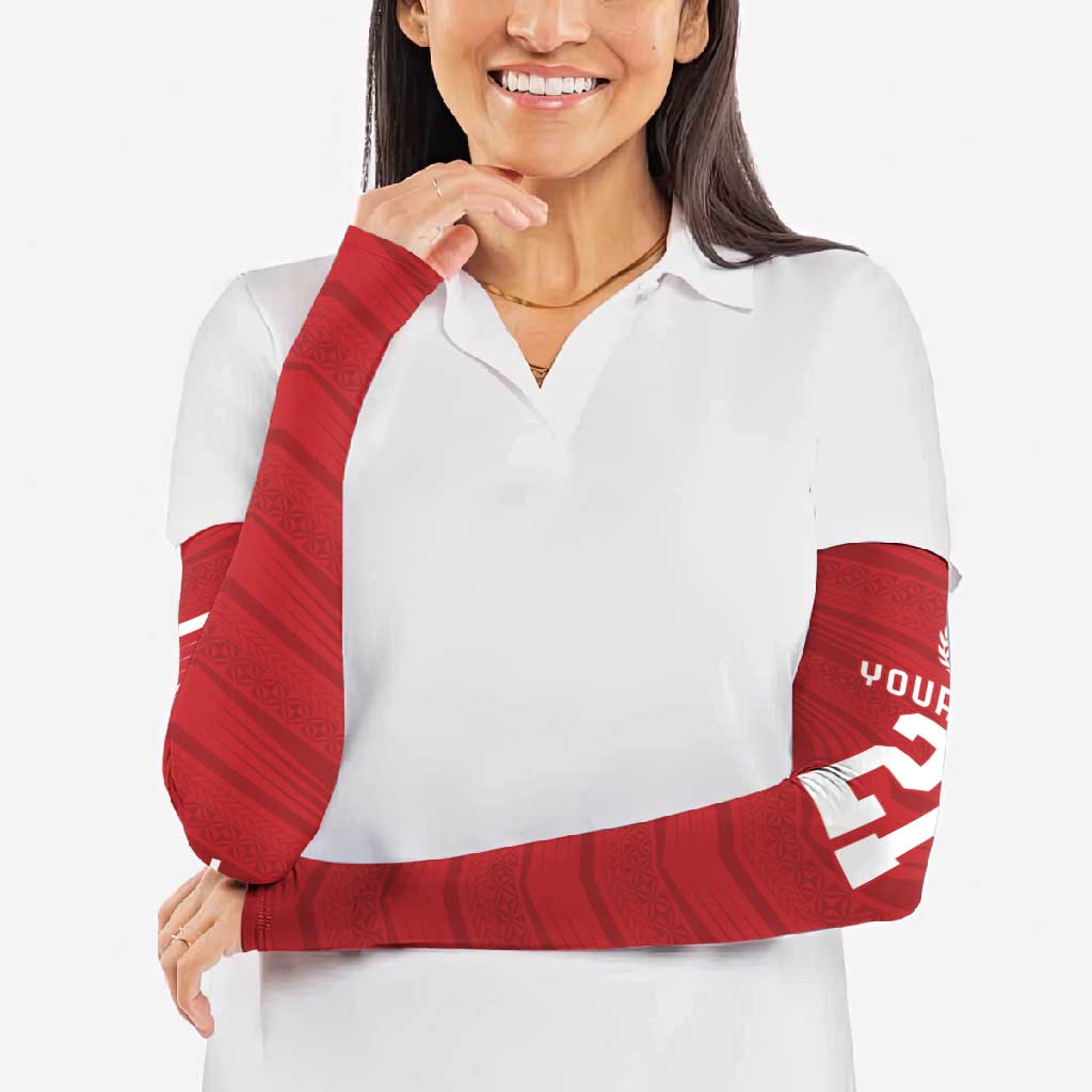 Custom Pacific Rugby Spirit Arm Sleeves Tonga Ngatu Pride Red Edition LT9 - Polynesian Pride
