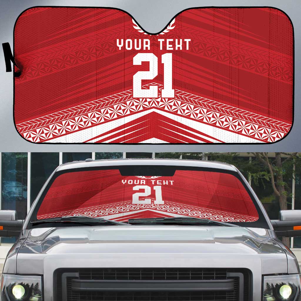 Custom Pacific Rugby Spirit Auto Sun Shade Tonga Ngatu Pride Red Edition LT9 Red - Polynesian Pride