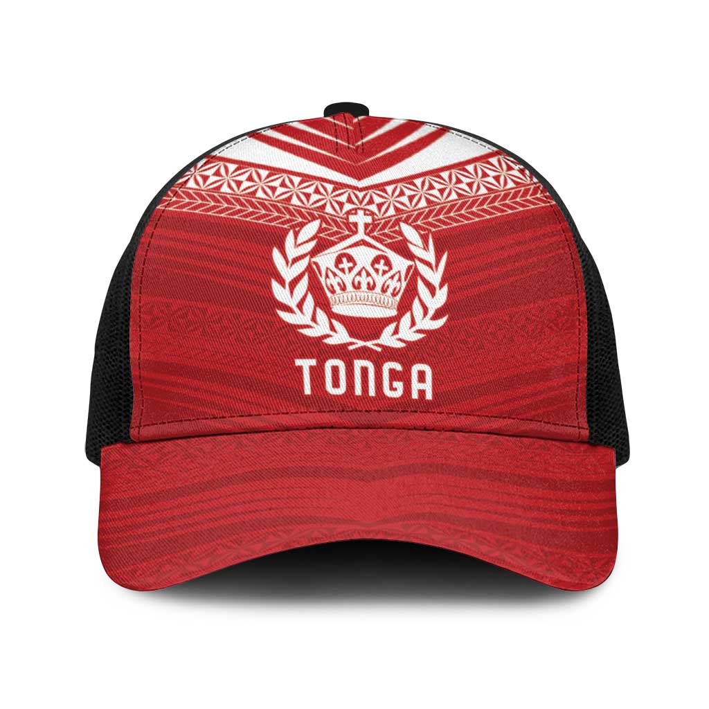 Pacific Rugby Spirit Baseball Net Cap Tonga Ngatu Pride Red Edition LT9 One Size Black Red - Polynesian Pride