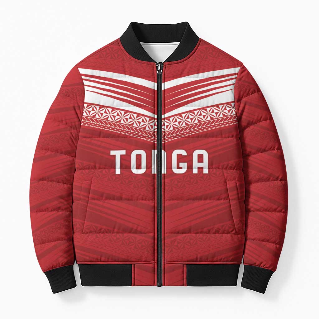 Custom Pacific Rugby Spirit Bomber Puffer Jacket Tonga Ngatu Pride Red Edition LT9 Unisex Red - Polynesian Pride