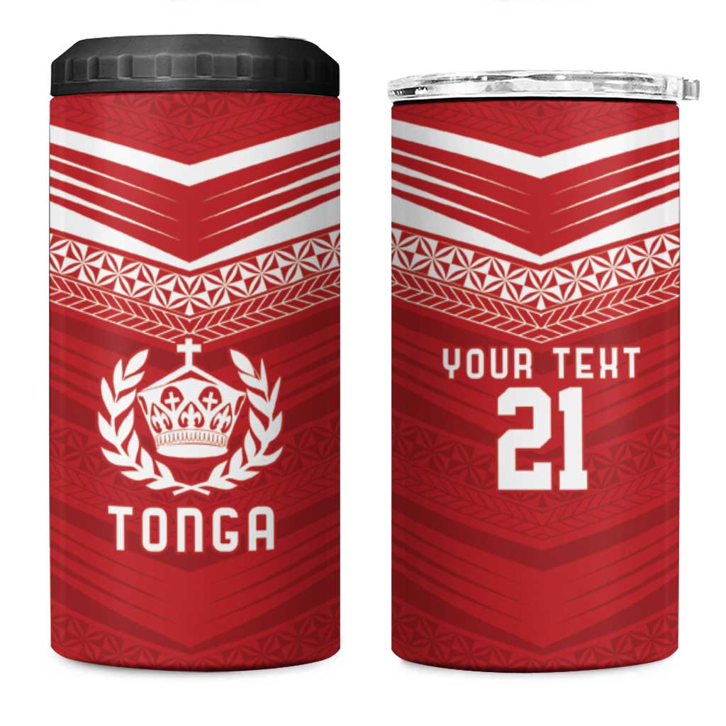 Custom Pacific Rugby Spirit 4 in 1 Can Cooler Tumbler Tonga Ngatu Pride Red Edition LT9 One Size: 16 oz Red - Polynesian Pride