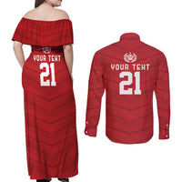 Custom Pacific Rugby Spirit Couples Matching Off Shoulder Maxi Dress and Long Sleeve Button Shirt Tonga Ngatu Pride Red Edition LT9 - Polynesian Pride