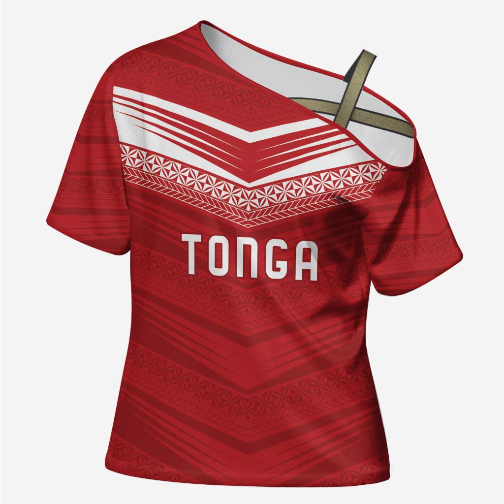Custom Pacific Rugby Spirit Cross Shoulder Shirt Tonga Ngatu Pride Red Edition LT9 Female Red - Polynesian Pride