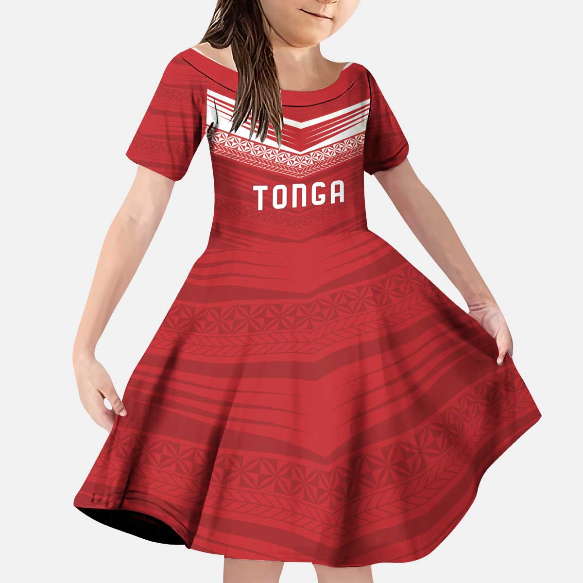 Custom Pacific Rugby Spirit Kid Short Sleeve Dress Tonga Ngatu Pride Red Edition LT9 KID Red - Polynesian Pride