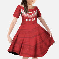 Custom Pacific Rugby Spirit Kid Short Sleeve Dress Tonga Ngatu Pride Red Edition LT9 KID Red - Polynesian Pride