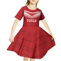 Custom Pacific Rugby Spirit Kid Short Sleeve Dress Tonga Ngatu Pride Red Edition LT9 - Polynesian Pride