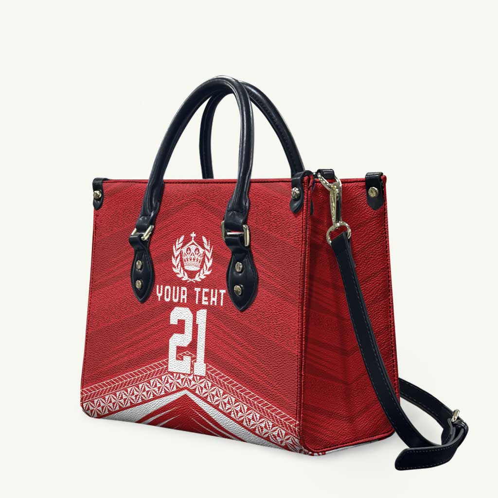 Custom Pacific Rugby Spirit Leather Bag Tonga Ngatu Pride Red Edition LT9 Red - Polynesian Pride