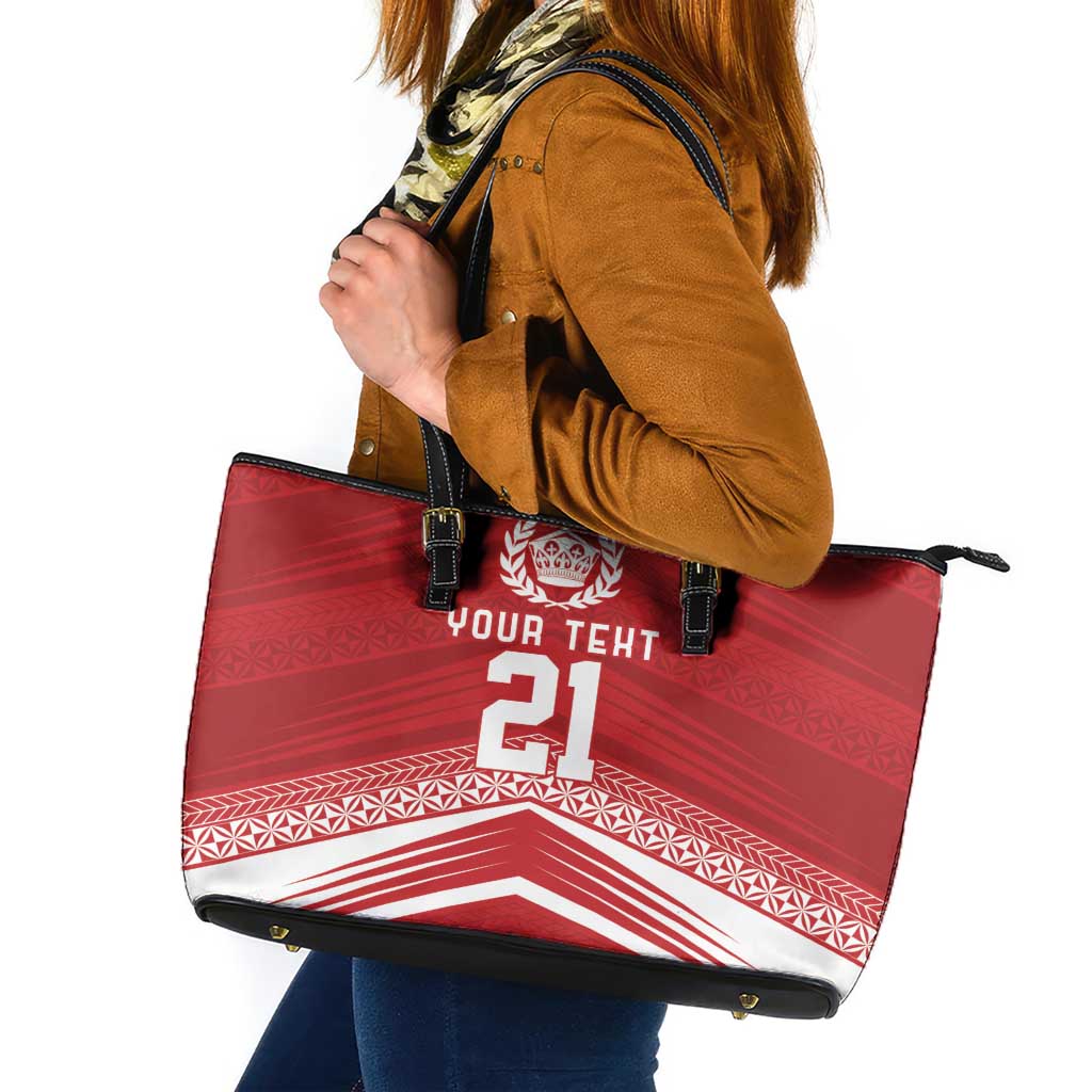 Custom Pacific Rugby Spirit Leather Tote Bag Tonga Ngatu Pride Red Edition LT9 Red - Polynesian Pride