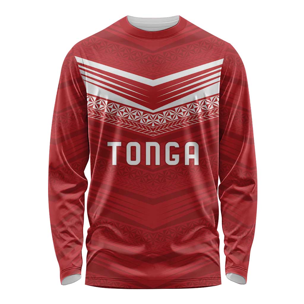 Custom Pacific Rugby Spirit Long Sleeve Shirt Tonga Ngatu Pride Red Edition LT9 Unisex Red - Polynesian Pride