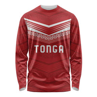 Custom Pacific Rugby Spirit Long Sleeve Shirt Tonga Ngatu Pride Red Edition LT9 Unisex Red - Polynesian Pride