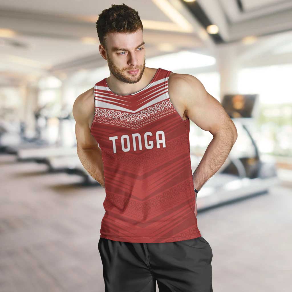 Custom Pacific Rugby Spirit Men Tank Top Tonga Ngatu Pride Red Edition LT9 Red - Polynesian Pride