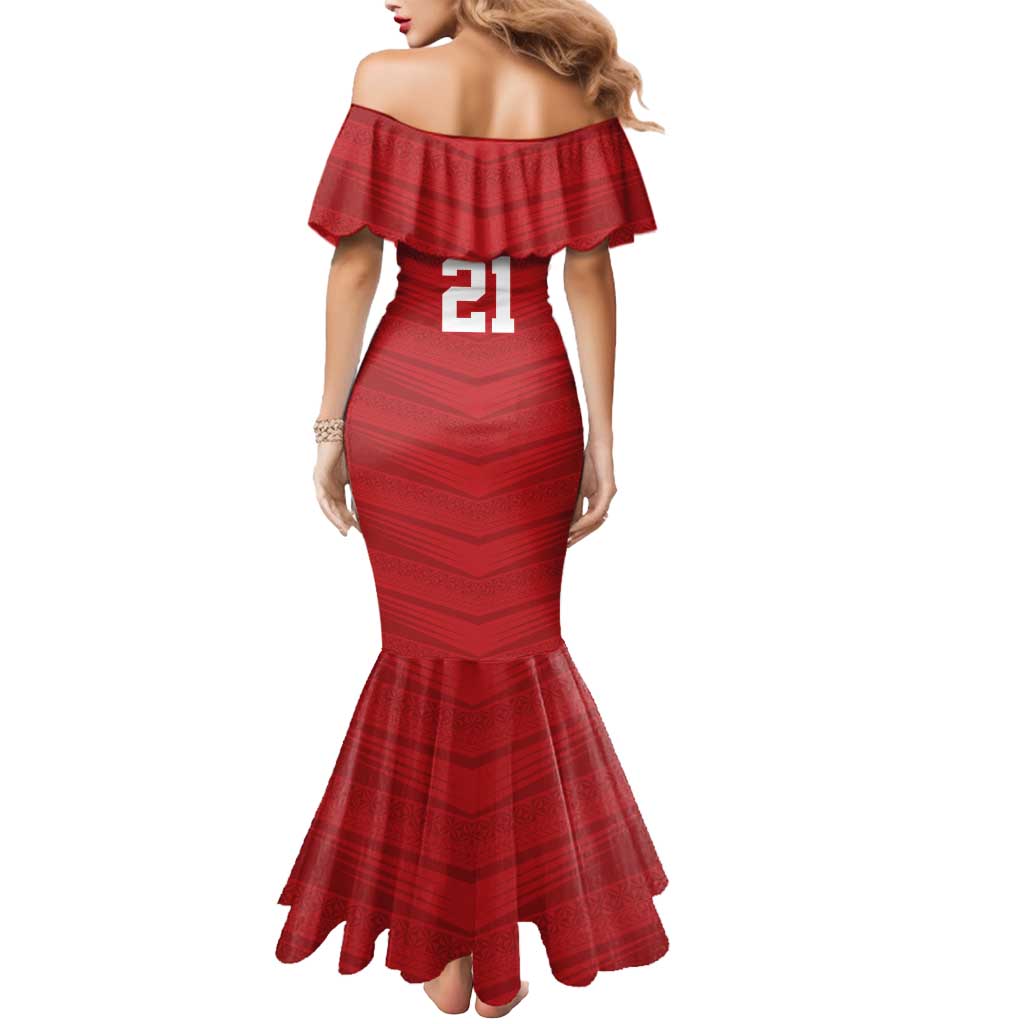 Custom Pacific Rugby Spirit Mermaid Dress Tonga Ngatu Pride Red Edition LT9 - Polynesian Pride